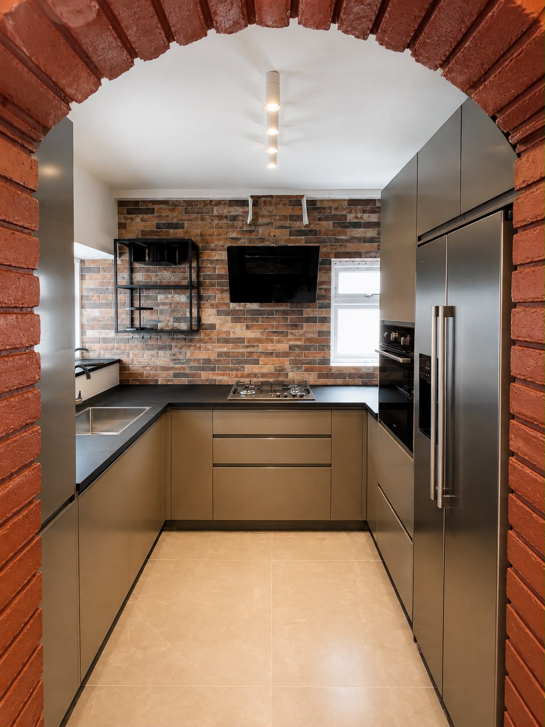 Exposed Brick Archway Kitchen