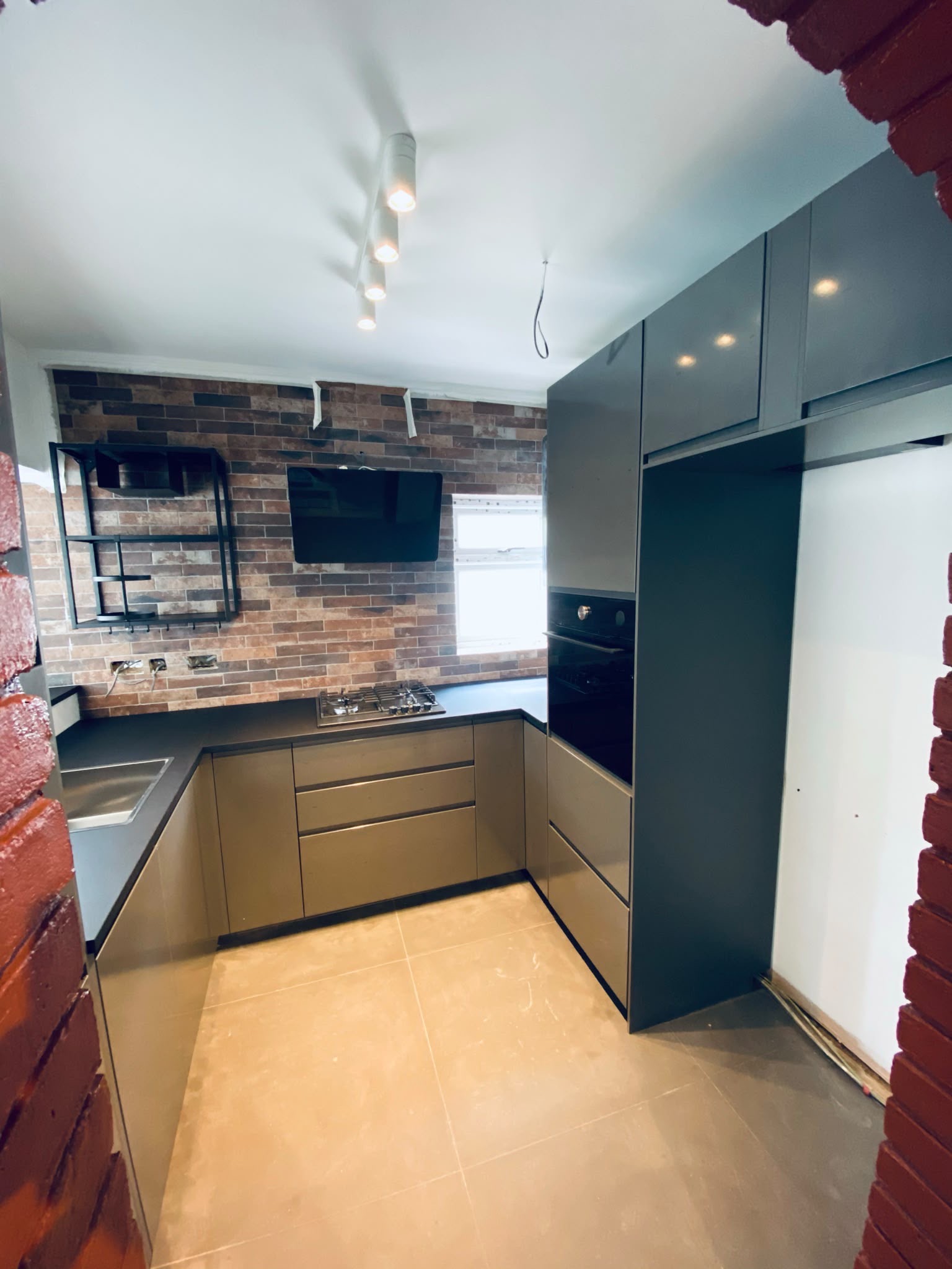 Kitchen blue copper handles