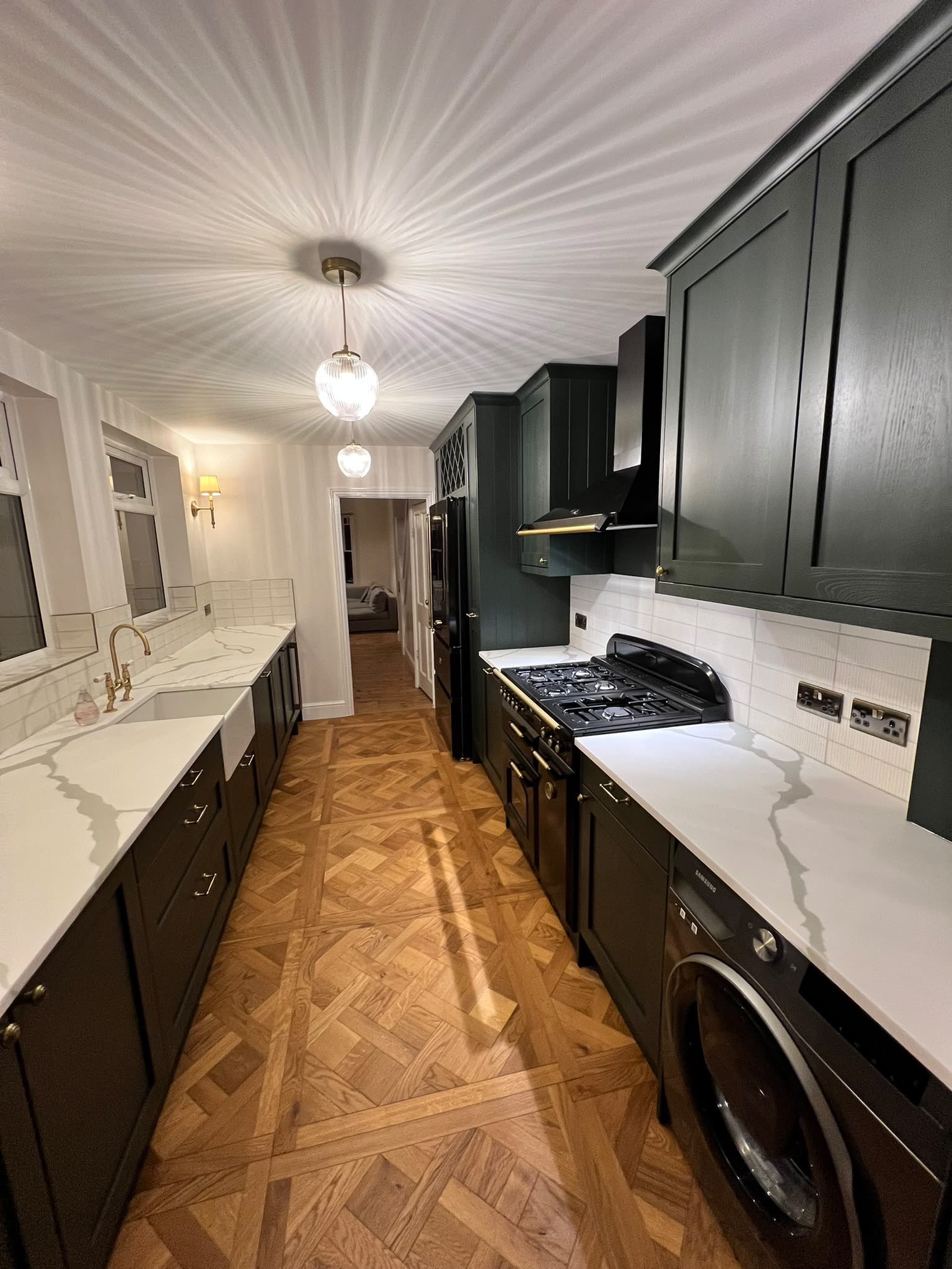 Kitchen forest green galley