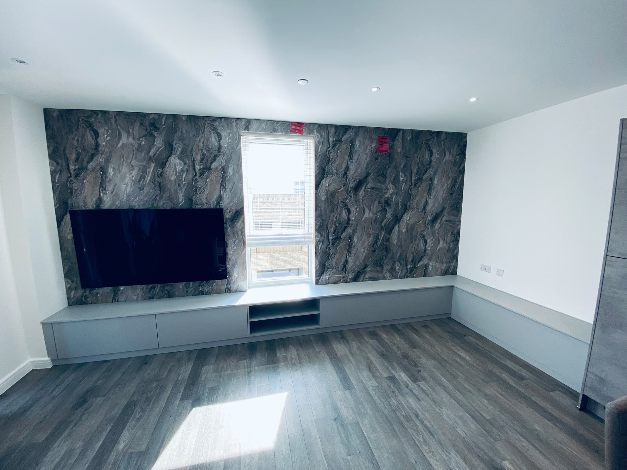 Living room dark marble tv wall