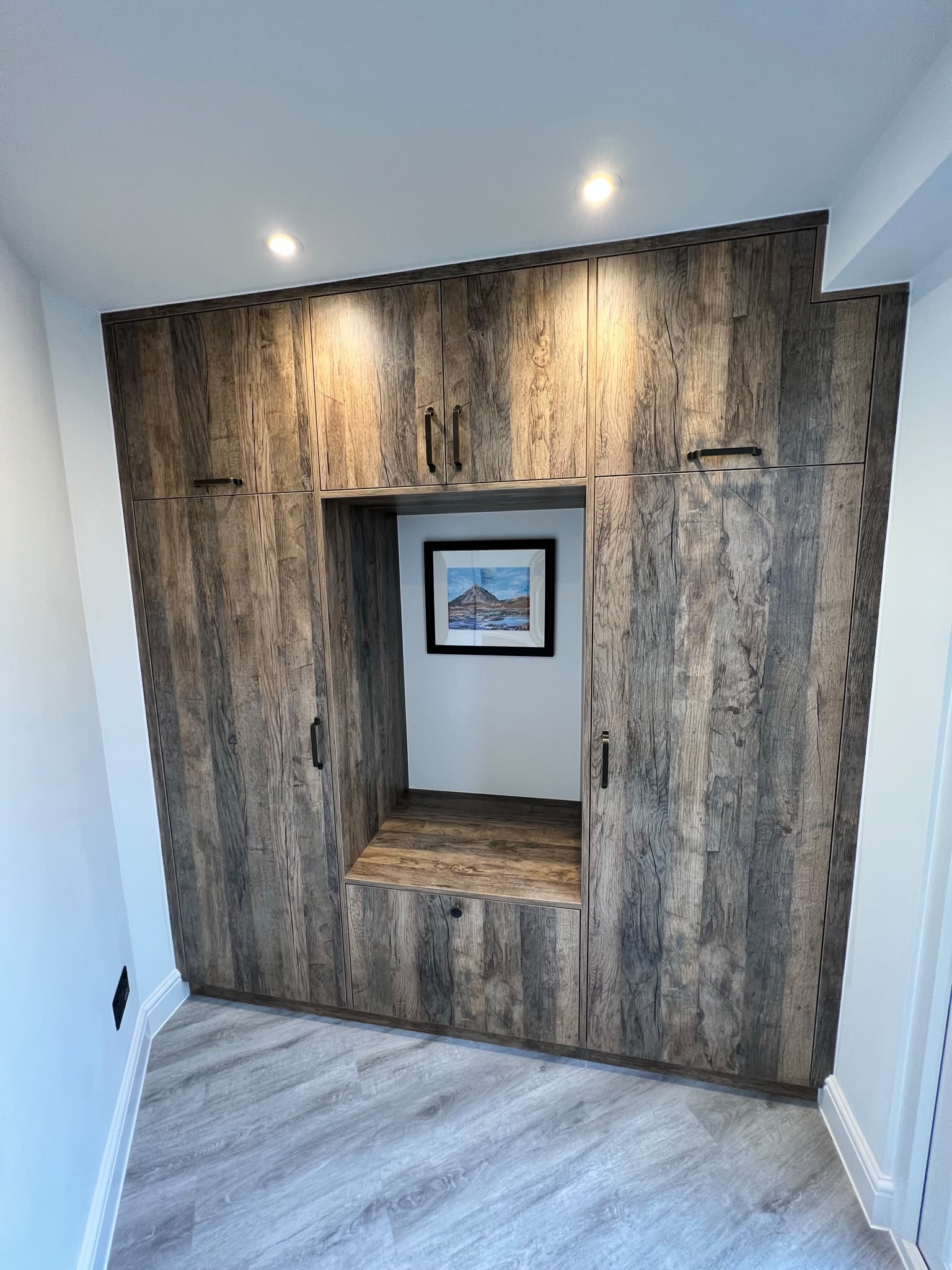 Fitted wardrobes oak rustic bench